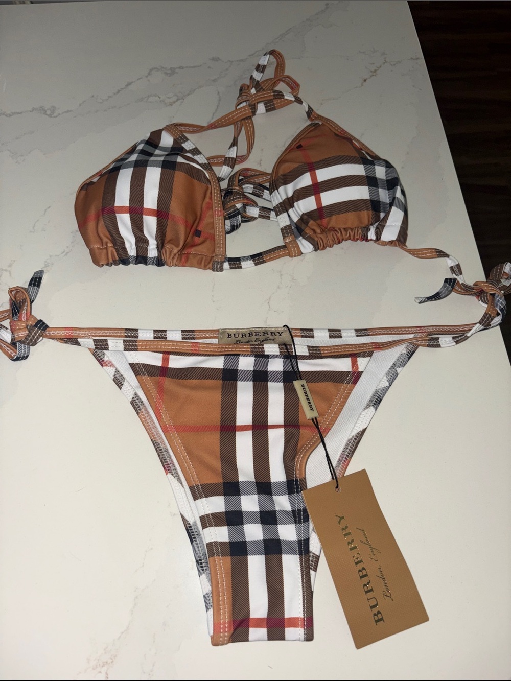 Burberry Plaid String Bikini Set size medium